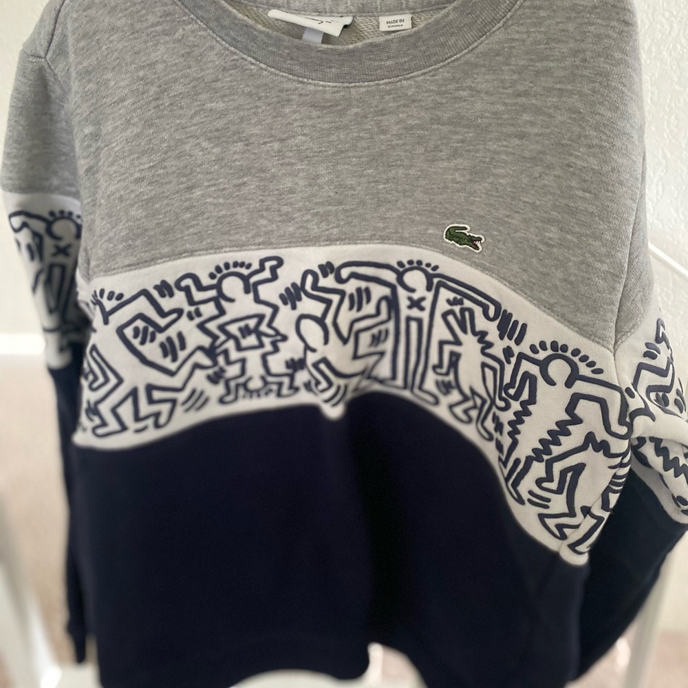 Lacoste Gray and Navy Graphic Sweatshirt